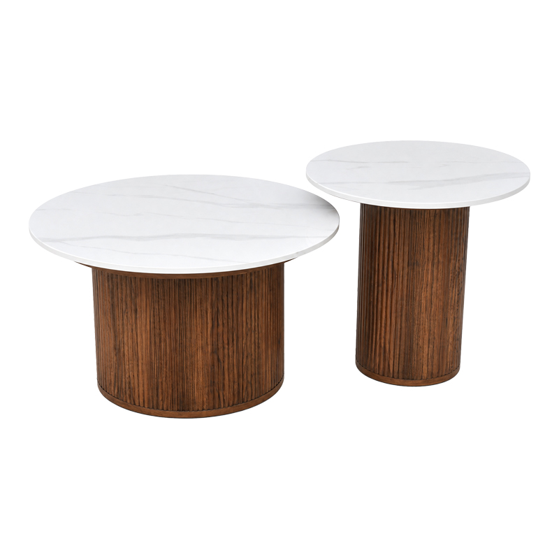 Τραπέζι σαλονιού Skerta pakoworld σετ 2τεμ λευκό sintered stone mdf με καρυδί βάση ** Τραπέζι σαλονιού Skerta pakoworld σετ 2τεμ λευκό sintered stone mdf με καρυδί βάση **