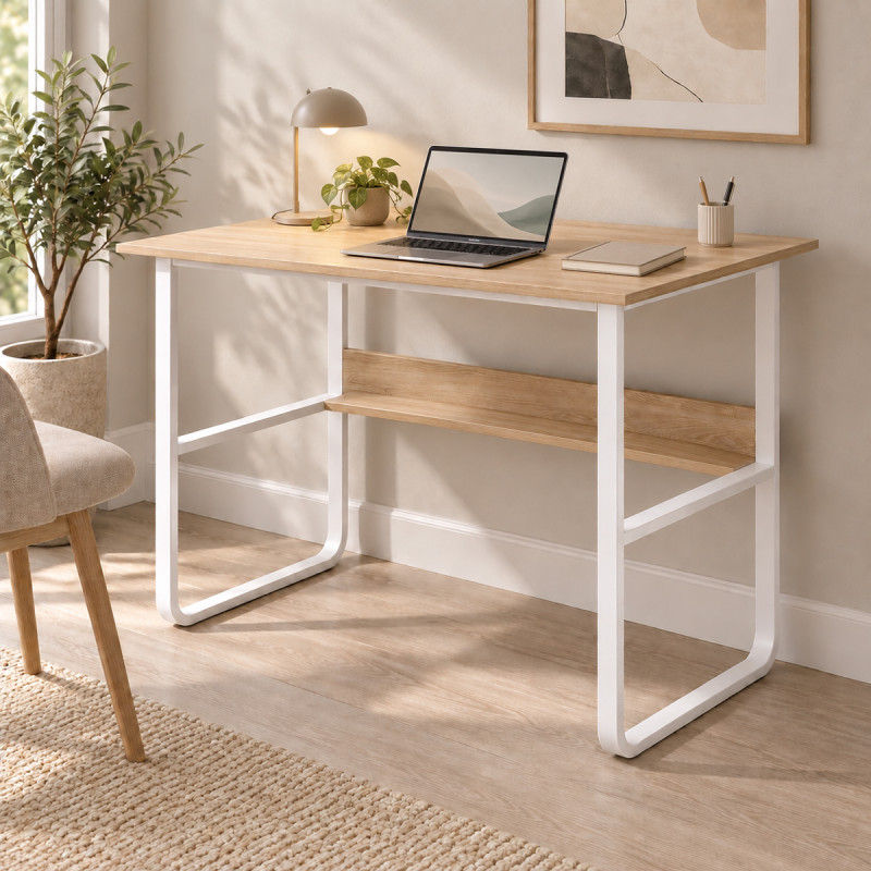 Γραφείο εργασίας Kela pakoworld mdf σε oak απόχρωση με λευκό μέταλλο 100x60x73εκ ** Γραφείο εργασίας Kela pakoworld mdf σε oak απόχρωση με λευκό μέταλλο 100x60x73εκ **