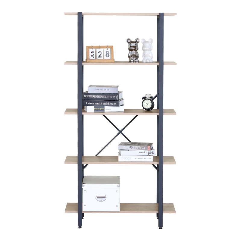 Βιβλιοθήκη Nebranzo pakoworld oak με μαύρο μέταλλο 80x34x155.3εκ ** Βιβλιοθήκη Nebranzo pakoworld oak με μαύρο μέταλλο 80x34x155.3εκ **