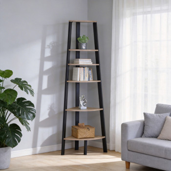 Γωνιακή βιβλιοθήκη Arvia pakoworld oak με μαύρο μέταλλο 53.4x37.8x160.3εκ **