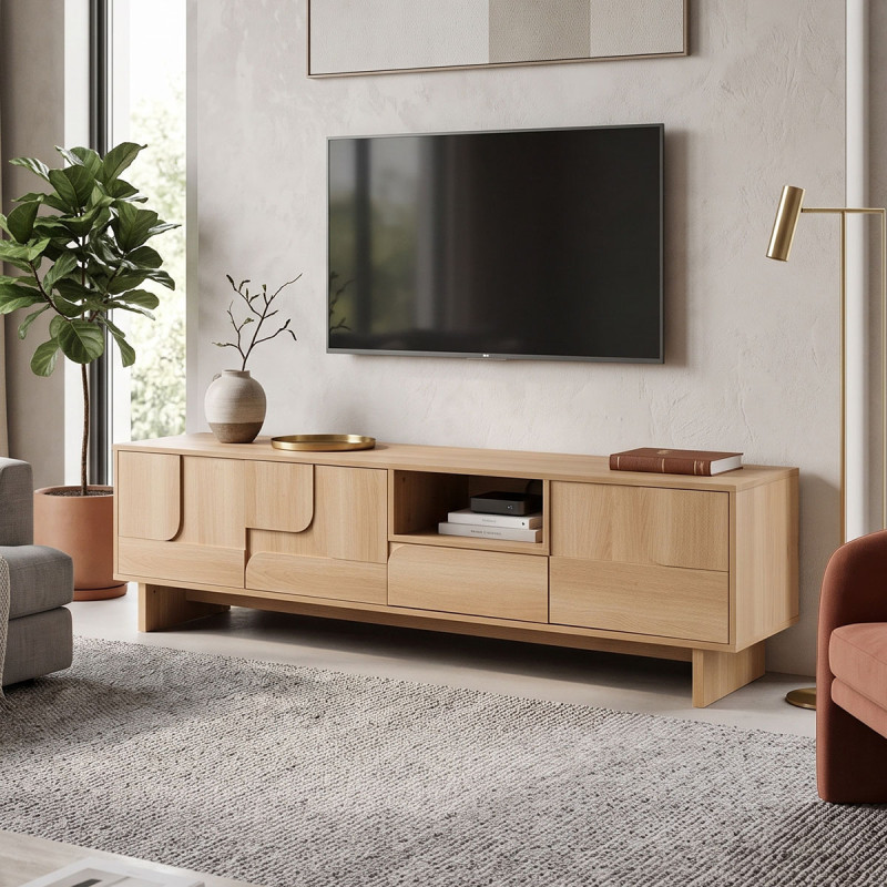 Έπιπλο τηλεόρασης Jenfia pakoworld mdf σε φυσική απόχρωση 180x39x45,5εκ ** Έπιπλο τηλεόρασης Jenfia pakoworld mdf σε φυσική απόχρωση 180x39x45,5εκ **