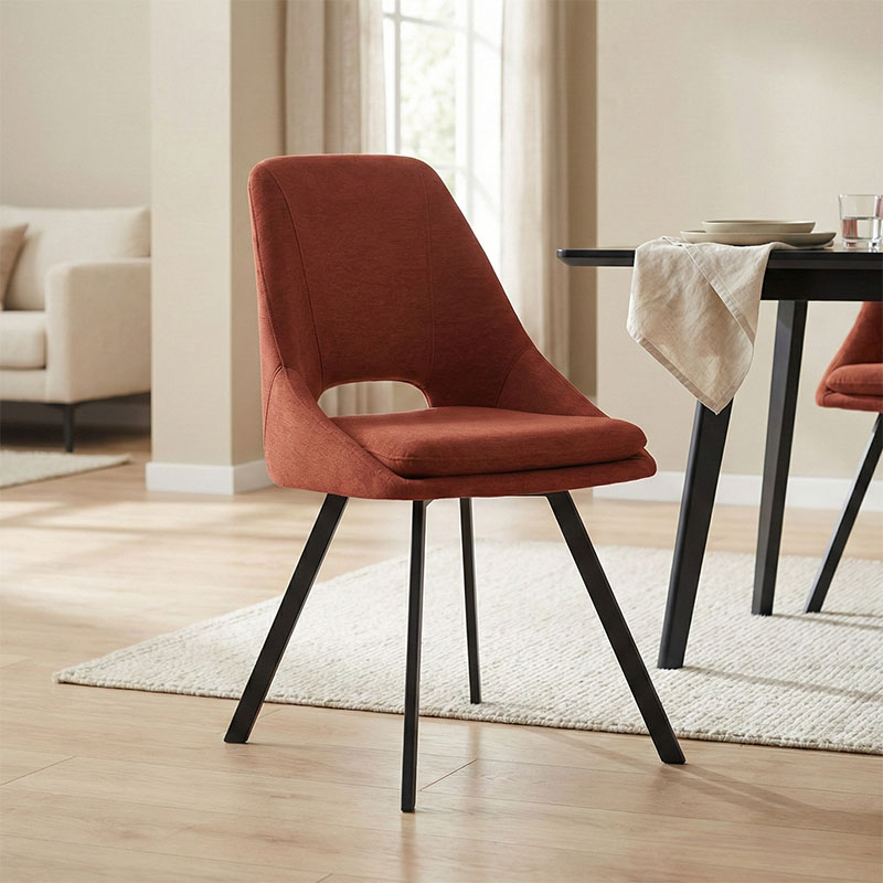 Καρέκλα Initiate pakoworld terracotta ύφασμα-πόδι μαύρο μέταλλο 48x57x85εκ - 2τμχ.