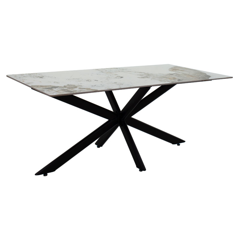 Τραπέζι Bethan pakoworld sintered stone λευκό μαρμάρου-μαύρο 180x90x75εκ **