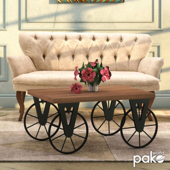 Τραπέζι σαλονιού Bike pakoworld χρώμα μαύρο-καρυδί 85x55x41εκ **