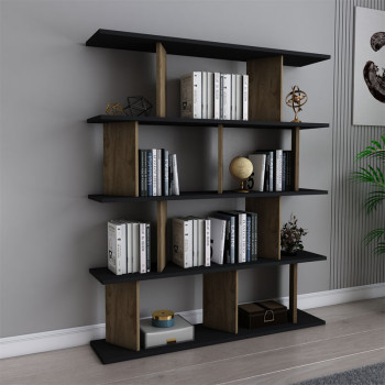 Βιβλιοθήκη Ratu pakoworld sonoma-μαύρο 120x24,6x141εκ **