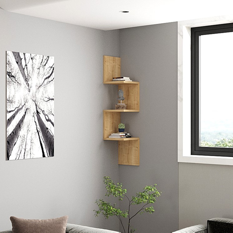 Ραφιέρα γωνιακή τοίχου Insta pakoworld σε oak απόχρωση 25x25x105,5εκ ** Ραφιέρα γωνιακή τοίχου Insta pakoworld σε oak απόχρωση 25x25x105,5εκ **