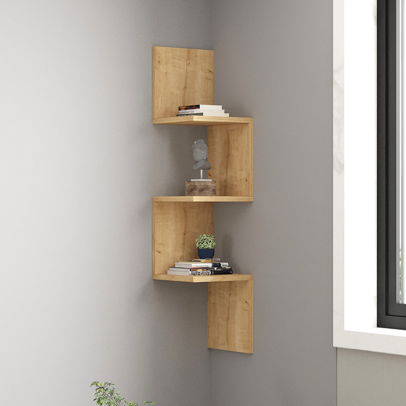 Ραφιέρα γωνιακή τοίχου Insta pakoworld σε oak απόχρωση 25x25x105,5εκ ** Ραφιέρα γωνιακή τοίχου Insta pakoworld σε oak απόχρωση 25x25x105,5εκ **