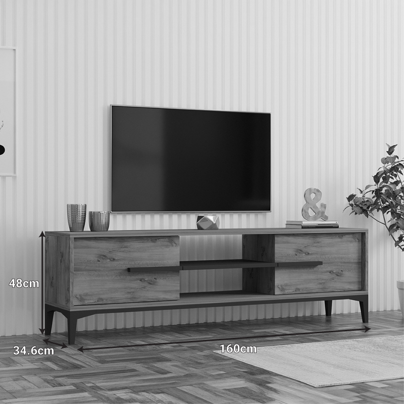 Έπιπλο τηλεόρασης Eslem pakoworld oak με ανθρακί 160x34,6x48,1εκ **