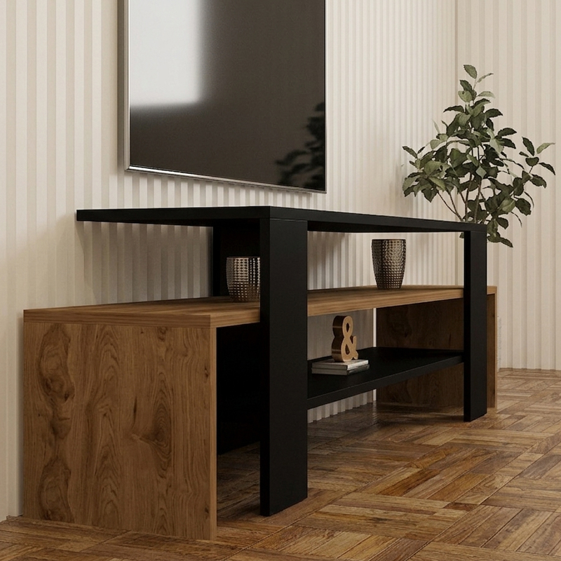 Έπιπλο τηλεόρασης Lenour pakoworld sonoma με μαύρο 150x35x45εκ ** Έπιπλο τηλεόρασης Lenour pakoworld sonoma με μαύρο 150x35x45εκ **