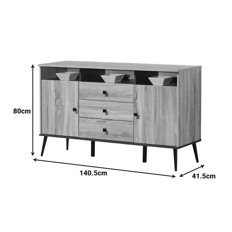 Μπουφές Zezan pakoworld σε sonoma-ανθρακί απόχρωση 140.5x41.5x80εκ ** Μπουφές Zezan pakoworld σε sonoma-ανθρακί απόχρωση 140.5x41.5x80εκ **