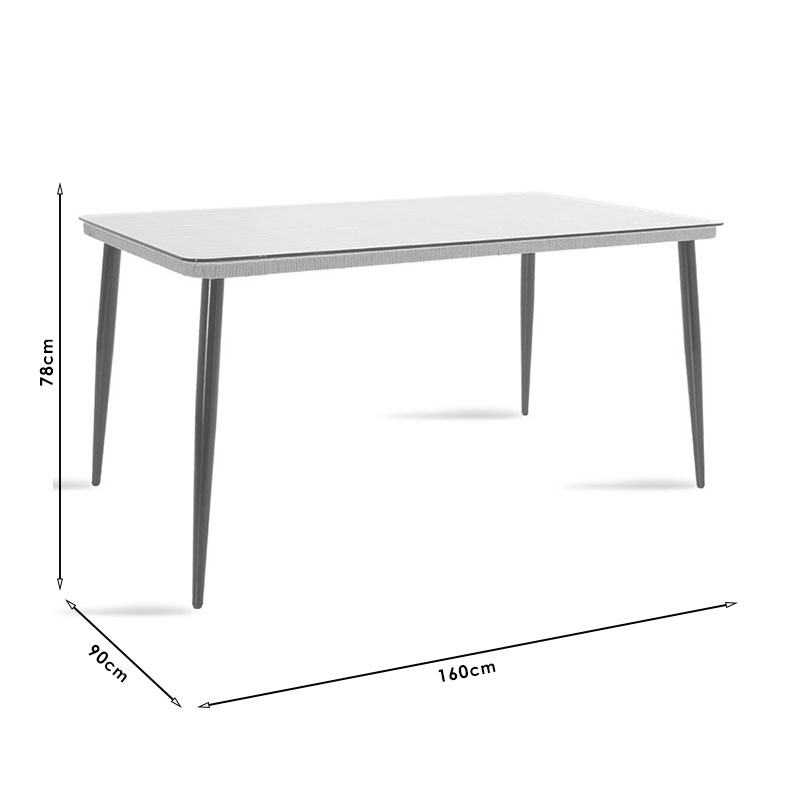 Τραπέζι Naoki pakoworld μέταλλο μαύρο-pe φυσικό-γυαλί 160x90x78εκ **