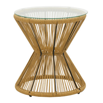 Τραπέζι Mabil pakoworld rattan φυσικό-γυαλί Φ50x55εκ **