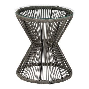 Τραπέζι Mabil pakoworld γυαλί - pe rattan σε γκρι απόχρωση Φ50x55εκ **