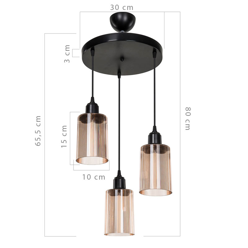 Φωτιστικό οροφής τρίφωτο PWL-1195 pakoworld Ε27 μαύρο-amber Φ30x80εκ ** Φωτιστικό οροφής τρίφωτο PWL-1195 pakoworld Ε27 μαύρο-amber Φ30x80εκ **