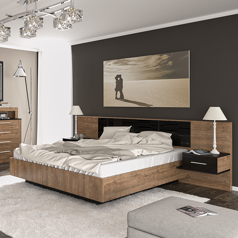 Κρεβάτι Romilly pakoworld μαύρο gloss-καρυδί 160x200εκ ** Κρεβάτι Romilly pakoworld μαύρο gloss-καρυδί 160x200εκ **