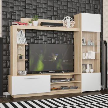 Σύνθετο σαλονιού June pakoworld sonoma-λευκό 204x35x177εκ **