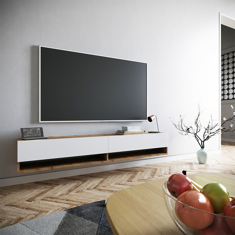 Έπιπλο τηλεόρασης επιτοίχιο Handra pakoworld λευκό-oak 180x31,5x29,5εκ ** Έπιπλο τηλεόρασης επιτοίχιο Handra pakoworld λευκό-oak 180x31,5x29,5εκ **
