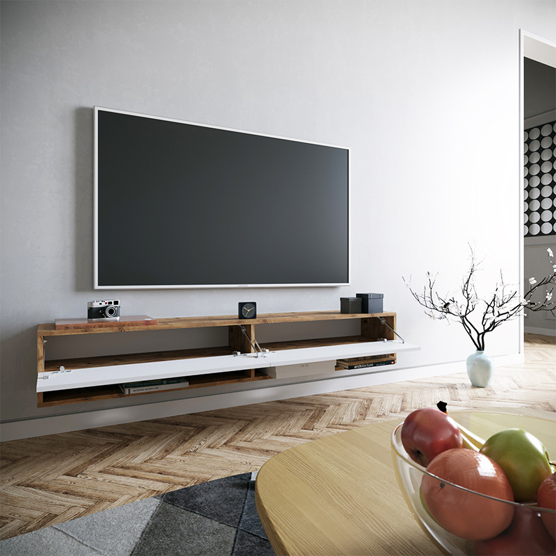 Έπιπλο τηλεόρασης επιτοίχιο Handra pakoworld λευκό-oak 180x31,5x29,5εκ ** Έπιπλο τηλεόρασης επιτοίχιο Handra pakoworld λευκό-oak 180x31,5x29,5εκ **
