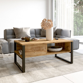 Τραπέζι σαλονιού Honora pakoworld oak-μαύρο 100x60x44,5εκ **
