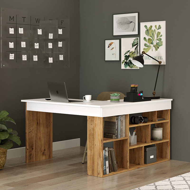 Γραφείο γωνιακό Rosaline pakoworld λευκό-oak 120x129x72εκ ** Γραφείο γωνιακό Rosaline pakoworld λευκό-oak 120x129x72εκ **