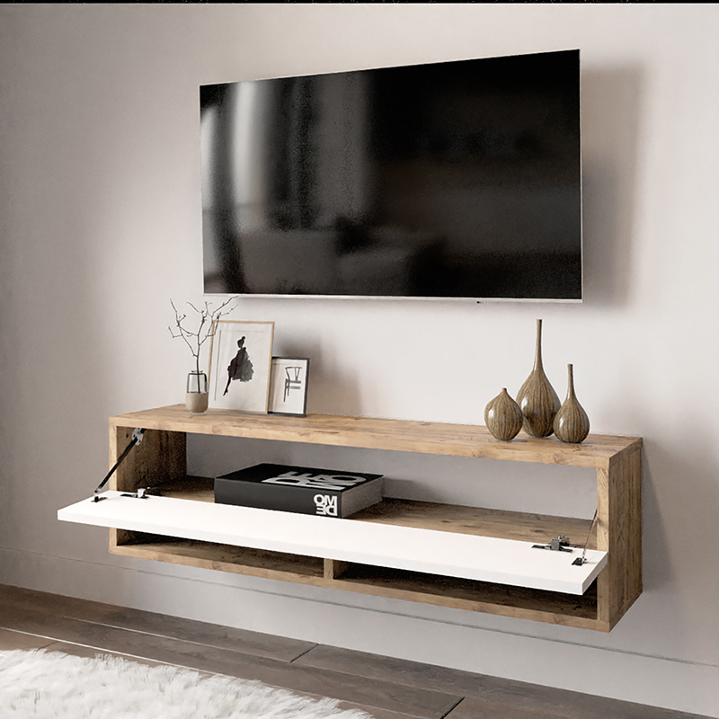 Έπιπλο τηλεόρασης επιτοίχιο Roscoe pakoworld λευκό-oak 100x31.5x29.5εκ ** Έπιπλο τηλεόρασης επιτοίχιο Roscoe pakoworld λευκό-oak 100x31.5x29.5εκ **