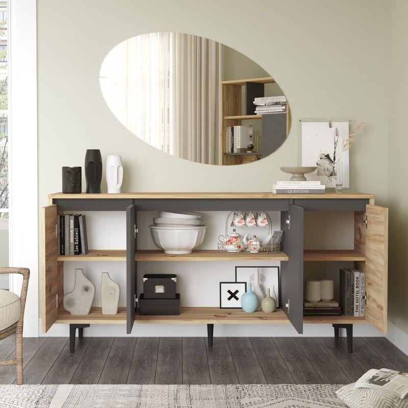 Μπουφές Augusta pakoworld oak-ανθρακί 160x40x78.5εκ **