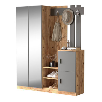 Έπιπλο εισόδου Doorse pakoworld μελαμίνης ανθρακί-oak 147.5x35x180εκ **