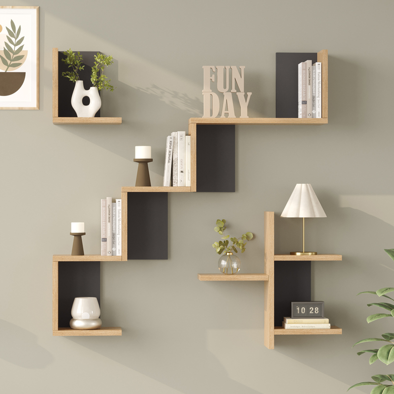 Ραφιέρα τοίχου Verso pakoworld oak με ανθρακί 99,4x14,5x103εκ ** Ραφιέρα τοίχου Verso pakoworld oak με ανθρακί 99,4x14,5x103εκ **
