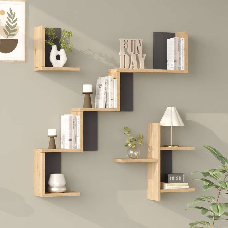 Ραφιέρα τοίχου Verso pakoworld oak με ανθρακί 99,4x14,5x103εκ ** Ραφιέρα τοίχου Verso pakoworld oak με ανθρακί 99,4x14,5x103εκ **