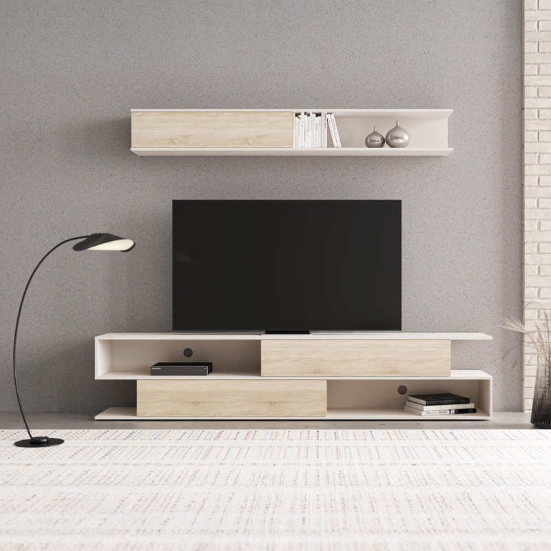 Σύνθετο σαλονιού Brick pakoworld σε sonoma oak-κρεμ απόχρωση 240x40x50.4εκ **