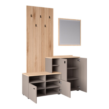 Έπιπλο εισόδου Ebro pakoworld σε oak-cappuccino απόχρωση 150.3x41.2x204.7εκ **