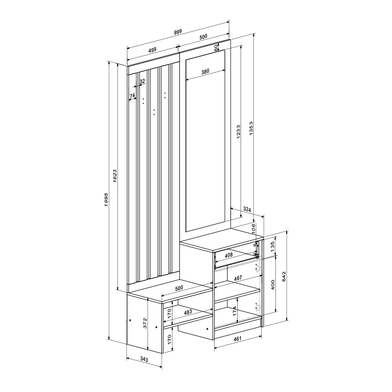 Έπιπλο εισόδου με καθρέπτη Citra pakoworld sonoma 100x34.3x199.5εκ **