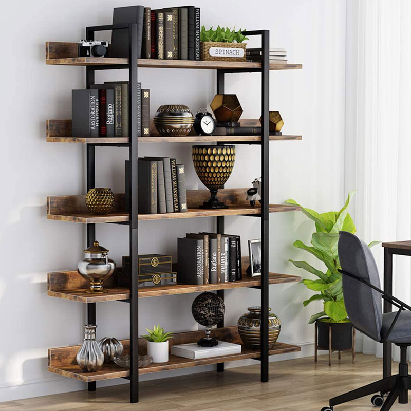 Βιβλιοθήκη Almond pakoworld καρυδί-μαύρο 119x27x185εκ **