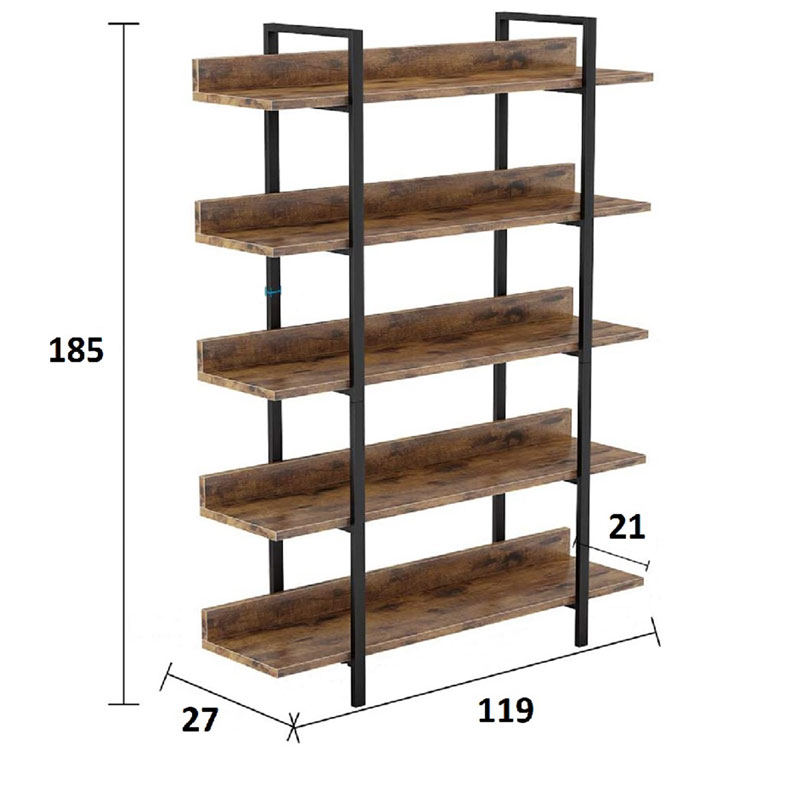 Βιβλιοθήκη Almond pakoworld καρυδί-μαύρο 119x27x185εκ **