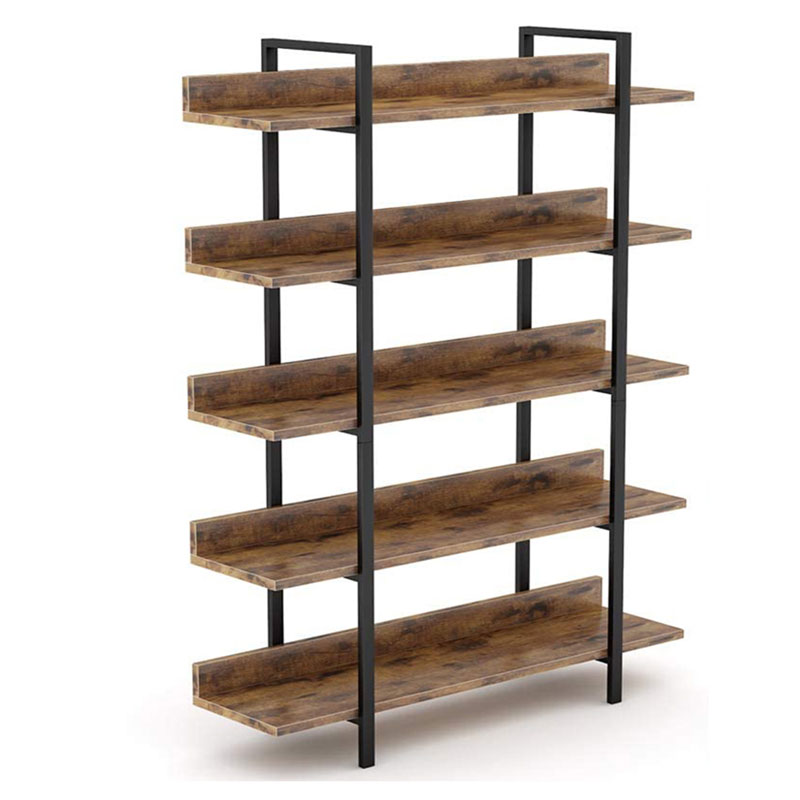 Βιβλιοθήκη Almond pakoworld καρυδί-μαύρο 119x27x185εκ **