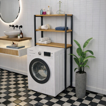 Ραφιέρα μπάνιου Valerio pakoworld oak με μαύρο μέταλο 73x22x150εκ ** Ραφιέρα μπάνιου Valerio pakoworld oak με μαύρο μέταλο 73x22x150εκ **