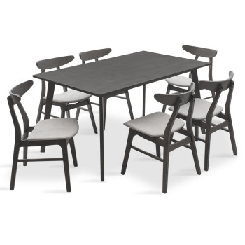 Tραπεζαρία Benson - Orlean pakoworld σετ 7τμχ rustic grey - ύφασμα γκρι 150x90x75εκ **