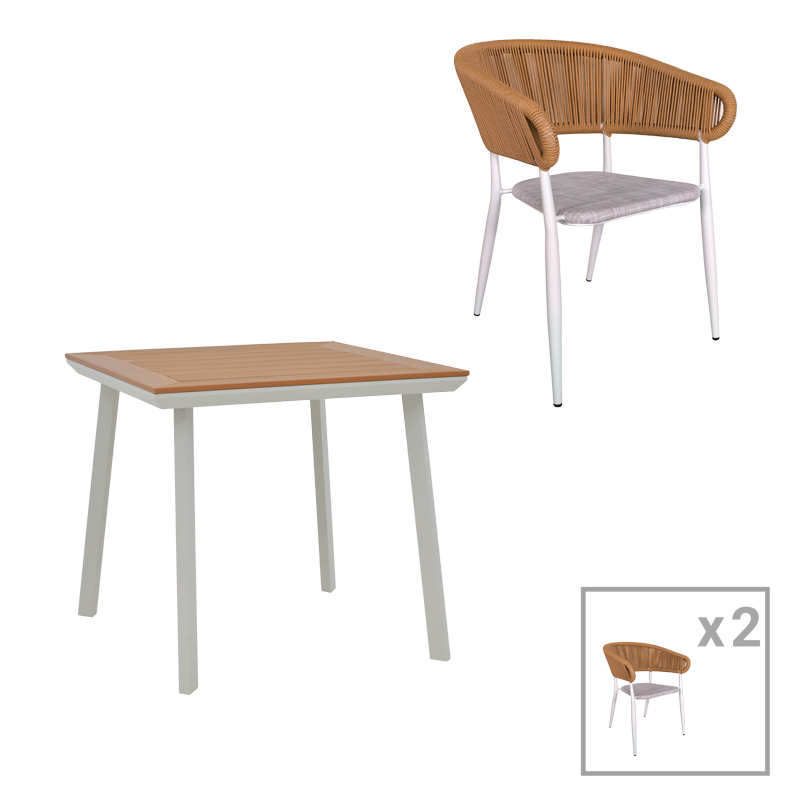 Τραπεζαρία Synergy-Raven σετ 3τεμ pakoworld λευκό αλουμίνιο και plywood σε φυσικό χρώμα 80x80x74εκ ** Τραπεζαρία Synergy-Raven σετ 3τεμ pakoworld λευκό αλουμίνιο και plywood σε φυσικό χρώμα 80x80x74εκ **
