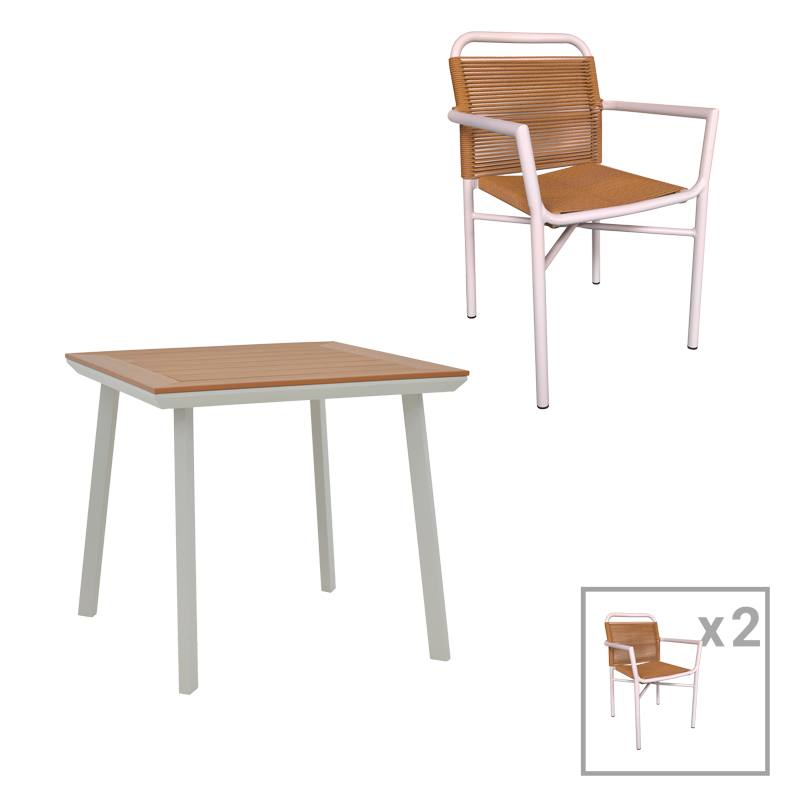 Τραπεζαρία Synergy-Clutch σετ 3τεμ pakoworld λευκό αλουμίνιο και plywood σε φυσικό χρώμα 80x80x74εκ ** Τραπεζαρία Synergy-Clutch σετ 3τεμ pakoworld λευκό αλουμίνιο και plywood σε φυσικό χρώμα 80x80x74εκ **