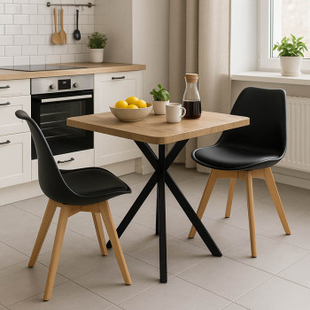 Τραπεζαρία με Καρέκλες Gaston μαύρο και Τραπέζι Prestone oak 70x70x75εκ Σετ 3τεμ **