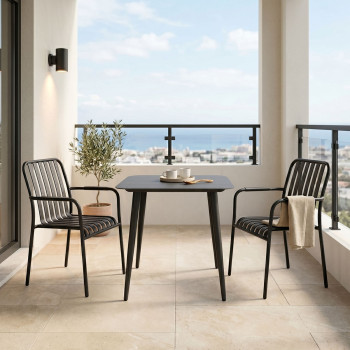 Τραπεζαρία Heven Vista pakoworld σετ 3τεμ μαύρο αλουμίνιο 80x80x72εκ **