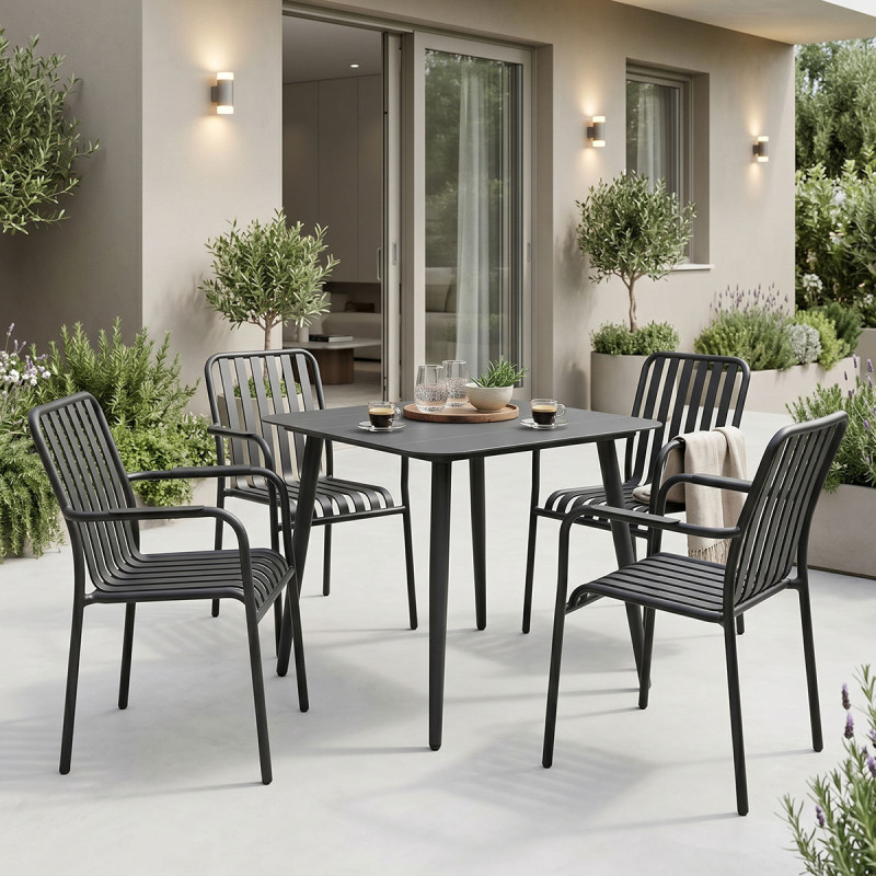 Τραπεζαρία Heven Vista pakoworld σετ 5τεμ μαύρο αλουμίνιο 80x80x72εκ ** Τραπεζαρία Heven Vista pakoworld σετ 5τεμ μαύρο αλουμίνιο 80x80x72εκ **