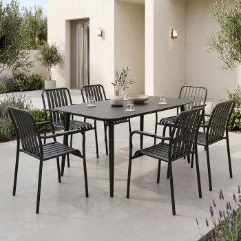 Τραπεζαρία Heven Vista pakoworld σετ 7τεμ μαύρο αλουμίνιο 120x70x72εκ **