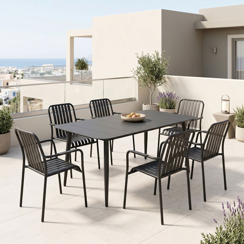 Τραπεζαρία Heven Vista pakoworld σετ 7τεμ μαύρο αλουμίνιο 150x80x72εκ ** Τραπεζαρία Heven Vista pakoworld σετ 7τεμ μαύρο αλουμίνιο 150x80x72εκ **