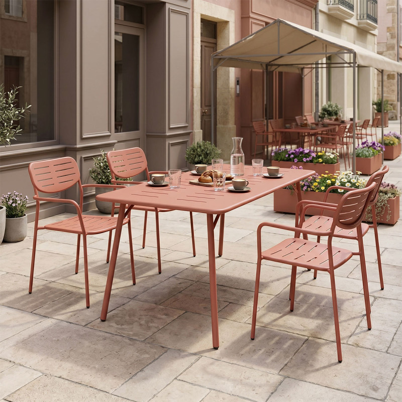 Τραπεζαρία Moraja Deraby pakoworld σετ 5τεμ terracotta μέταλλο 140x80x72εκ ** Τραπεζαρία Moraja Deraby pakoworld σετ 5τεμ terracotta μέταλλο 140x80x72εκ **
