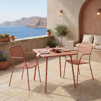 Τραπεζαρία Moraja Federal pakoworld σετ 3τεμ terracotta μέταλλο 70x70x73εκ **
