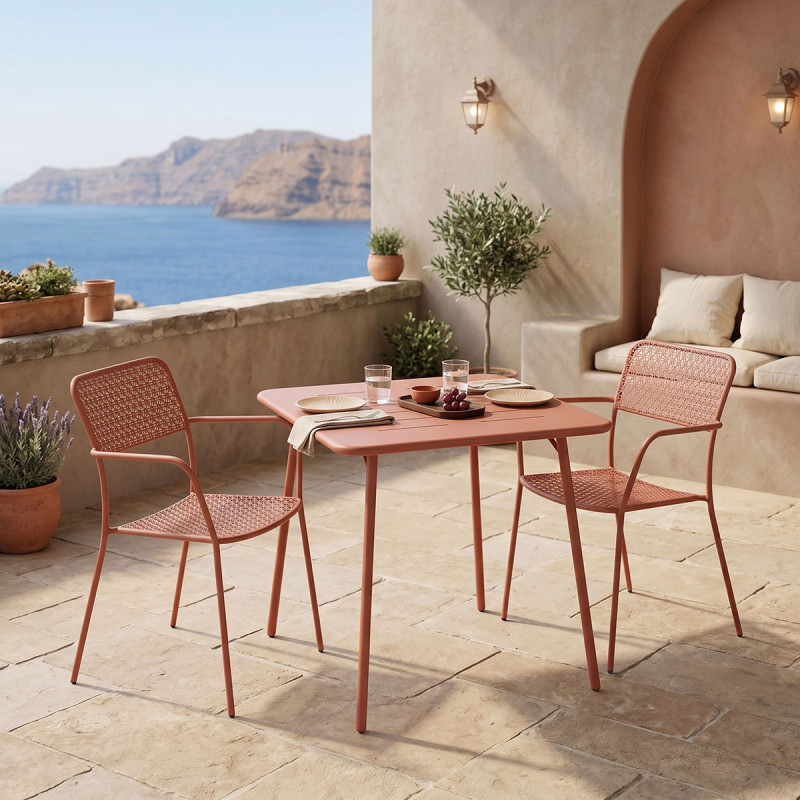 Τραπεζαρία Moraja Federal pakoworld σετ 3τεμ terracotta μέταλλο 70x70x73εκ ** Τραπεζαρία Moraja Federal pakoworld σετ 3τεμ terracotta μέταλλο 70x70x73εκ **