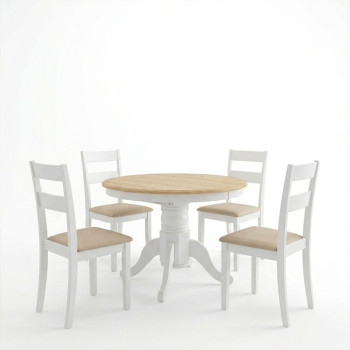 Τραπεζαρία Dallan Lars pakoworld 5τεμ λευκό rubberwood Φ100(+38)x100x75εκ ** Τραπεζαρία Dallan Lars pakoworld 5τεμ λευκό rubberwood Φ100(+38)x100x75εκ **
