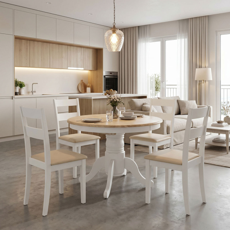 Τραπεζαρία Dallan Lars pakoworld 5τεμ λευκό rubberwood Φ100(+38)x100x75εκ **