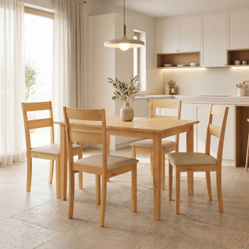 Τραπεζαρία Dallan Country pakoworld 5τεμ σε φυσική απόχρωση rubberwood 120-150x80x74εκ **